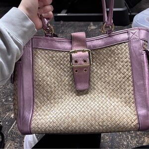 Coach Woven Tan and Purple Tote